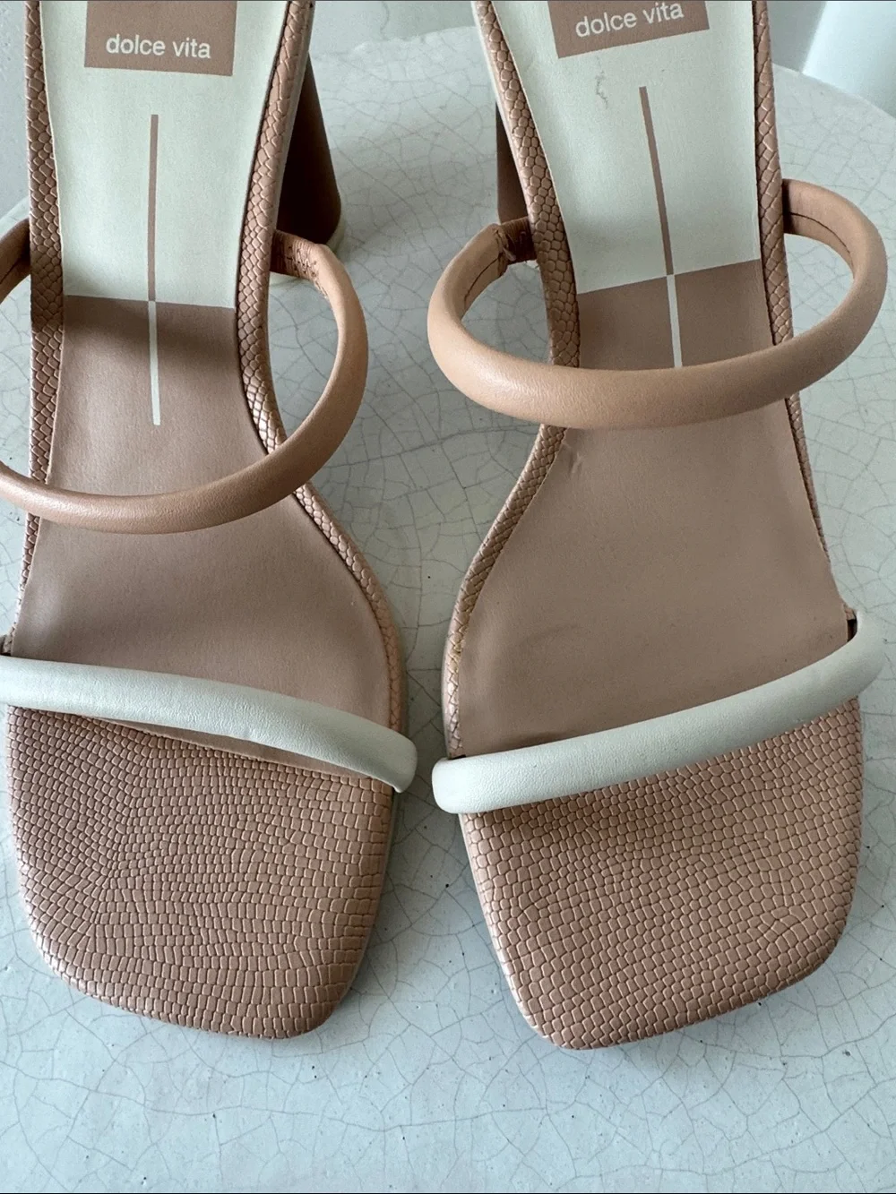 Dolce Vita NOLES Sand and Cream Double-Strap Rounded Block Heel Sandals